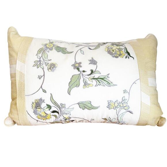 Waverly Paisley Verveine Embroidered Oblong Decorative Accessory Yellow Pillow - Picture 1 of 11